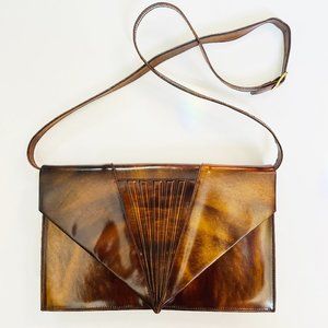 Bruno Magli Handbag Shoulder Convertible Envelope Clutch Copper Patent Leather